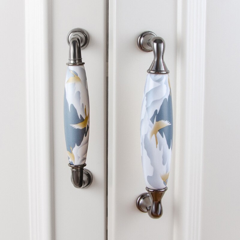 Sky blue/Ceramic Door Handles European Antique Furniture Handles Drawer Pulls Kitchen Cabinet Knobs and Handles