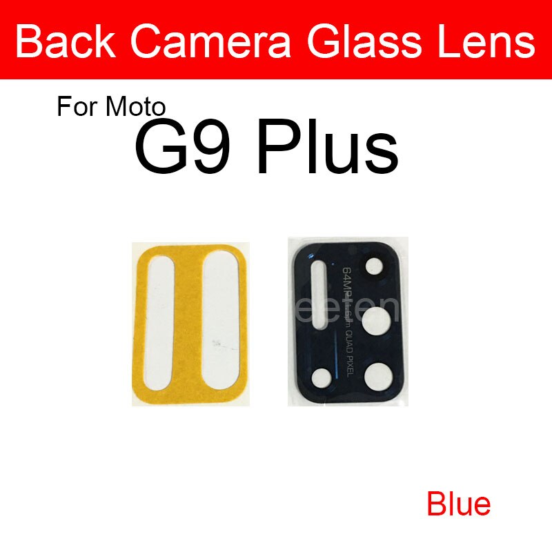 Terug Camera Lens Glas Voor Motorola Moto G9 Plus Play Power Achteruitrijcamera Lens Glas Met Sticker Vervanging Reparatie: G9 Plus Blue