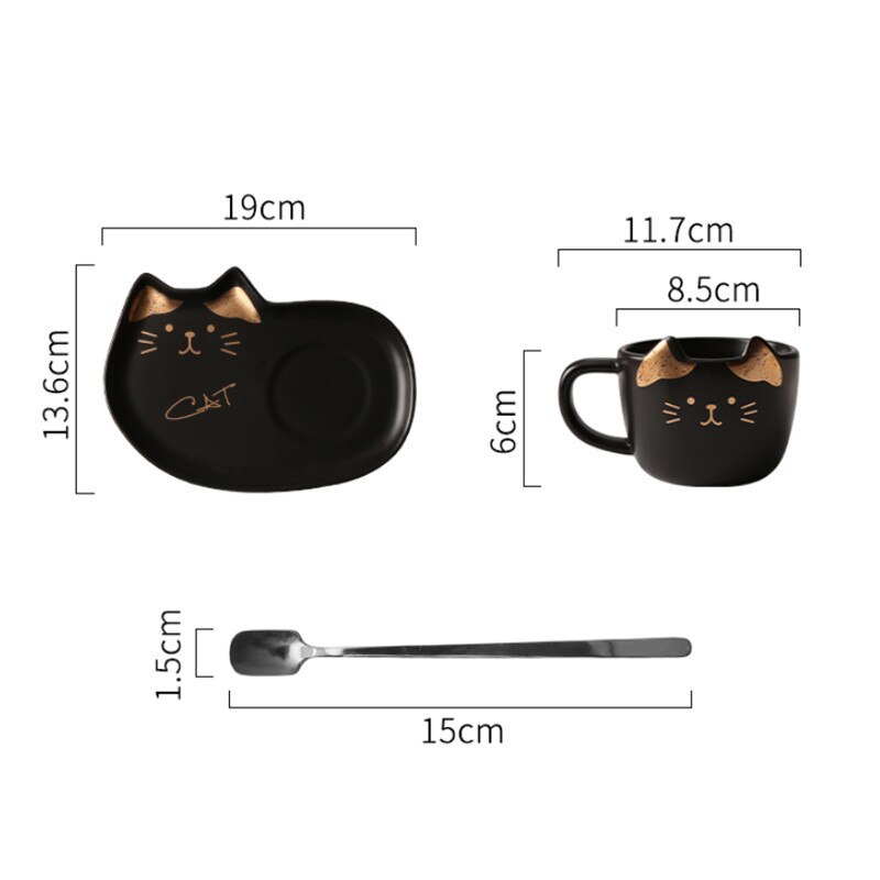 Ceramic Cute Cartoon Cat Coffee Mug Set Animal Breakfast Milk Tea Cup With Dessert Tray Office Drinkware Novelty