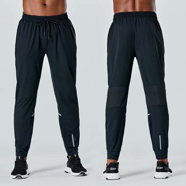 Außen Lange Hosen Männer Lauf Fitness Reißverschluss Ausbildung Hosen FußBall Basketball Atmungsaktive spleißen Gittergewebe Sport Joggen Hosen: Schwarz / 2XL (180-185cm)