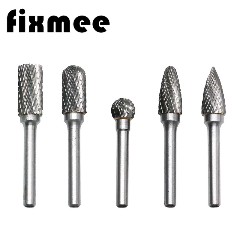 5pcs/set Assorted 12mm Head Tungsten Carbide Rotary Point Burr Die Grinder Bit 6mm Shank Milling Cutter Abrasive Tools