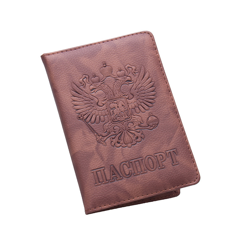 Russian Passport Cover Women Passport Case Men Travel Passport Holder Leather Credit Card Holder ID&Document Card Case: Brown A