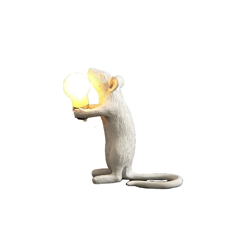 Kunstdier hars muis nachtlampje kat desktop decoratie muis lamp led kinderkamer bed ornamenten gouden tafellampen: Wit station