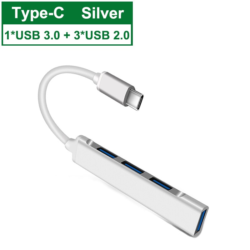 Hub USB 4 Ports USB 3.0 Type C Hub Multi Adaptateur Répartiteur Haute Vitesse jusqu'à 5 Gbit/S Pour PC Ordinateur Accessoires USB 3.0 2.0 Ports: Type C Silver