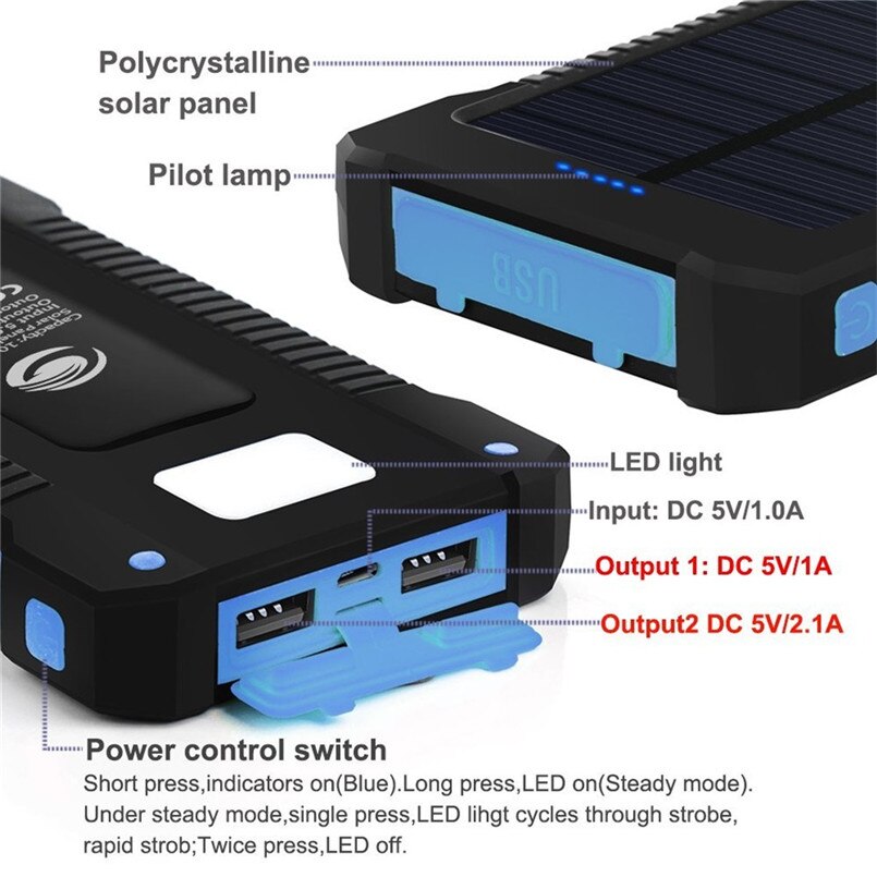 Voor Slimme Telefoon 20000mah Draagbare Zonne-energie Bank 20000mAh Externe Batterij DUAL Poorten Powerbank Oplader Mobiele Lader 40AUG23