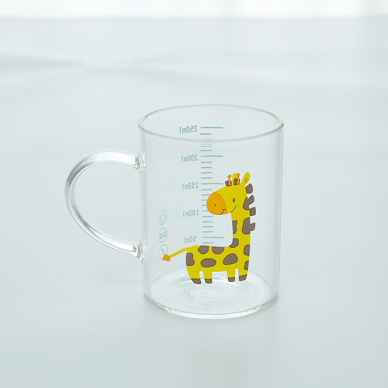 250ML Children Cartoon Cute Animal Pattern Glass Learn To Drink Cup with Straw Lid Milk Drink Mug Heat Resistant Safety Coffee: deer Single cup