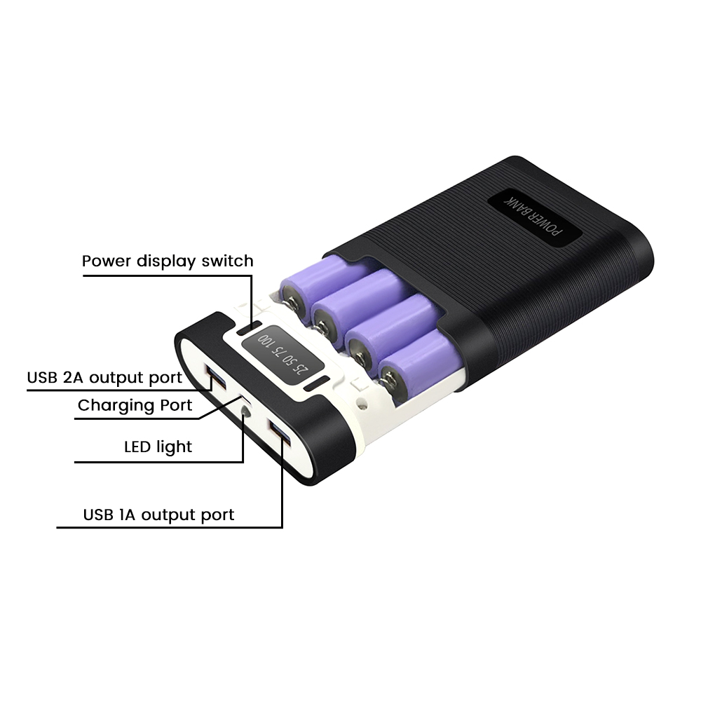 4*18650 Battery Holder Portable Power Bank Case Without Battery 5V Dual USB Output Power Bank Charger Shell Battery Storage Box