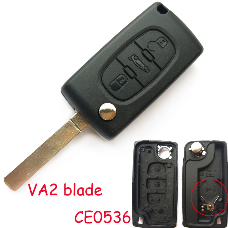 Modificeret flip -fold nøglehus til peugeot 407 207 607 408 307 306 partner 2/3 knapper fjernbetjent nøglehus skal  ce0536 va2 blad: 3 knapper