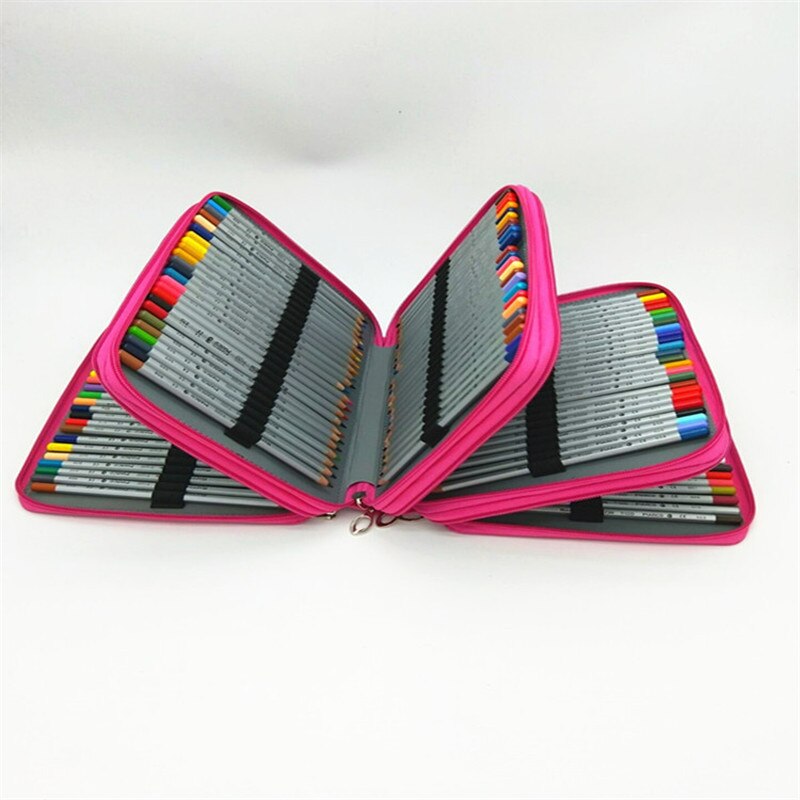 Pu leren school etui met 184 gaten, grote capaciteit, kleurpotloodtas, multifunctionele etui voor kunstbenodigdheden: Rozenrood