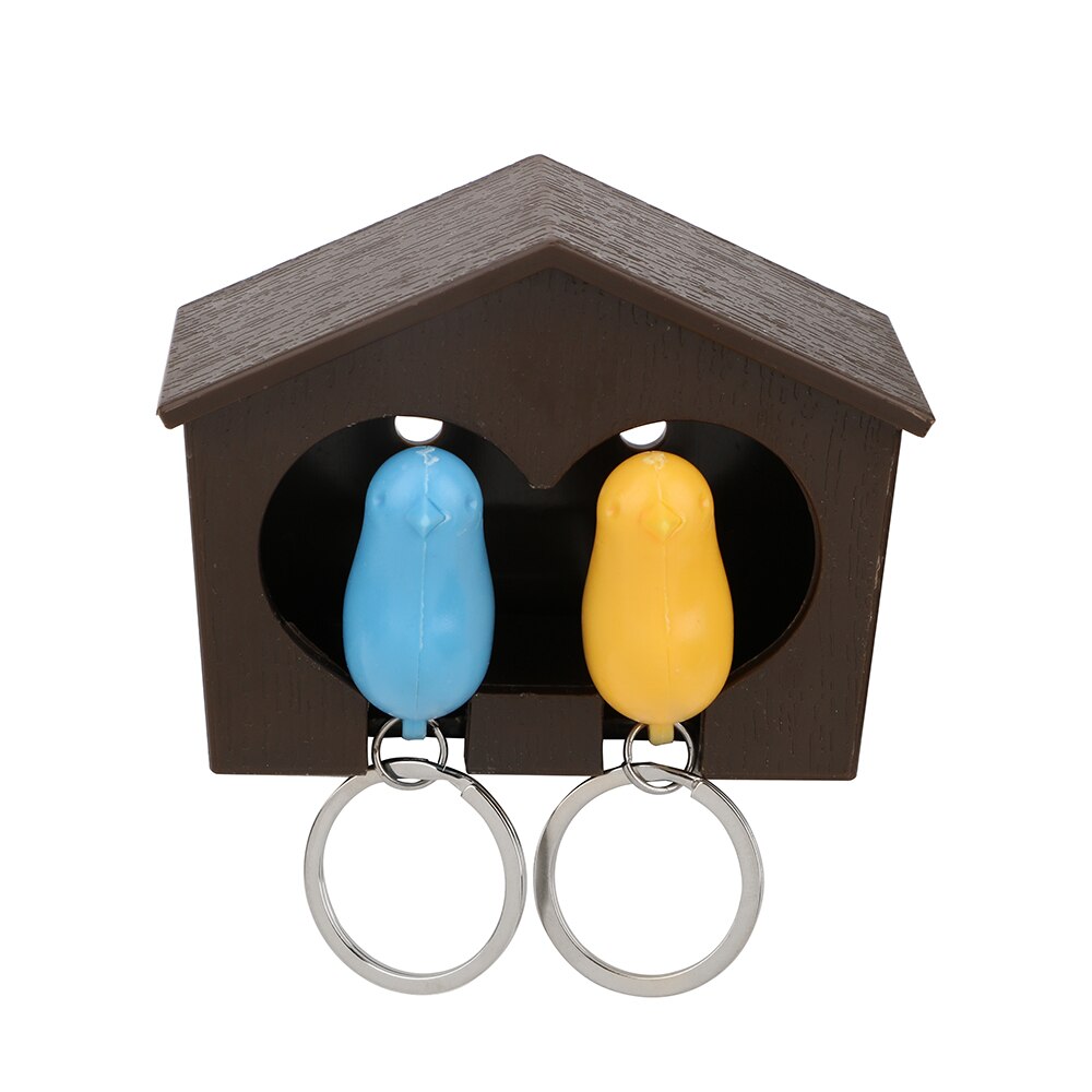 Dubbel vogelnest mussenhuis aan de muur te bevestigen sleutelhanger voor koppels sleutelhangerhouder sleutelorganizer vogelfluitje opbergrek: Bruin