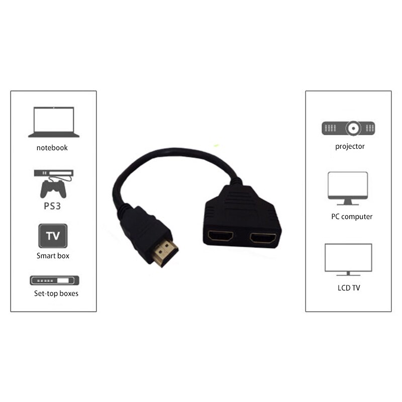 Data Line 1080P Switcher Male to Female HDMI Cable 1 In 2 Out Splitter HDMI Dispenser Adapter Cable HDTV PC TV Player Monitor