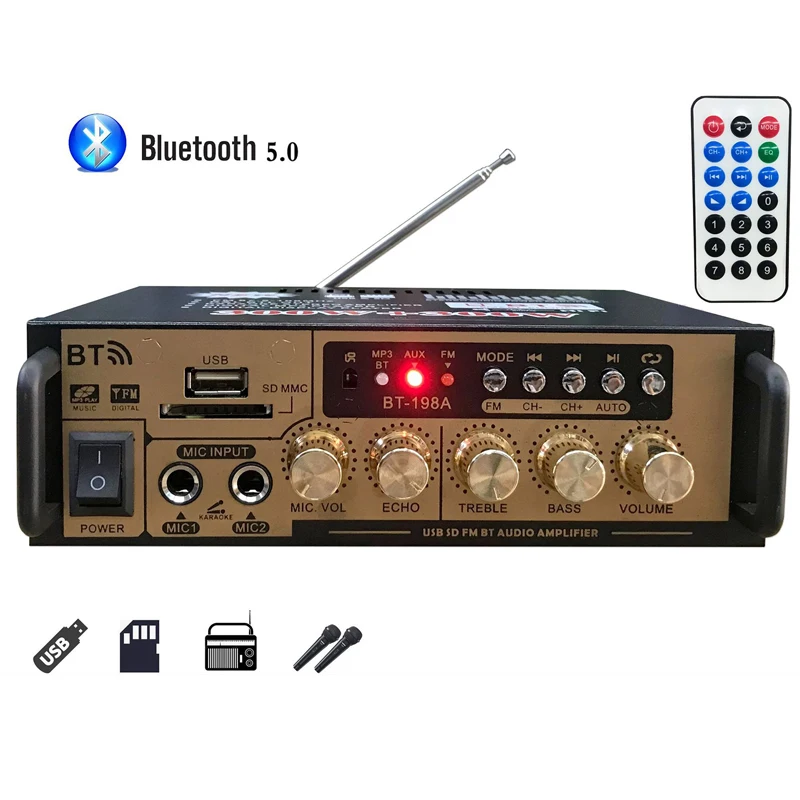 Wzmacniacze kina domowego Audio 110-240V moc dźwięku basowa wzmacniacz cyfrowy Bluetooth Hifi FM Auto głośniki z subwooferem muzyki