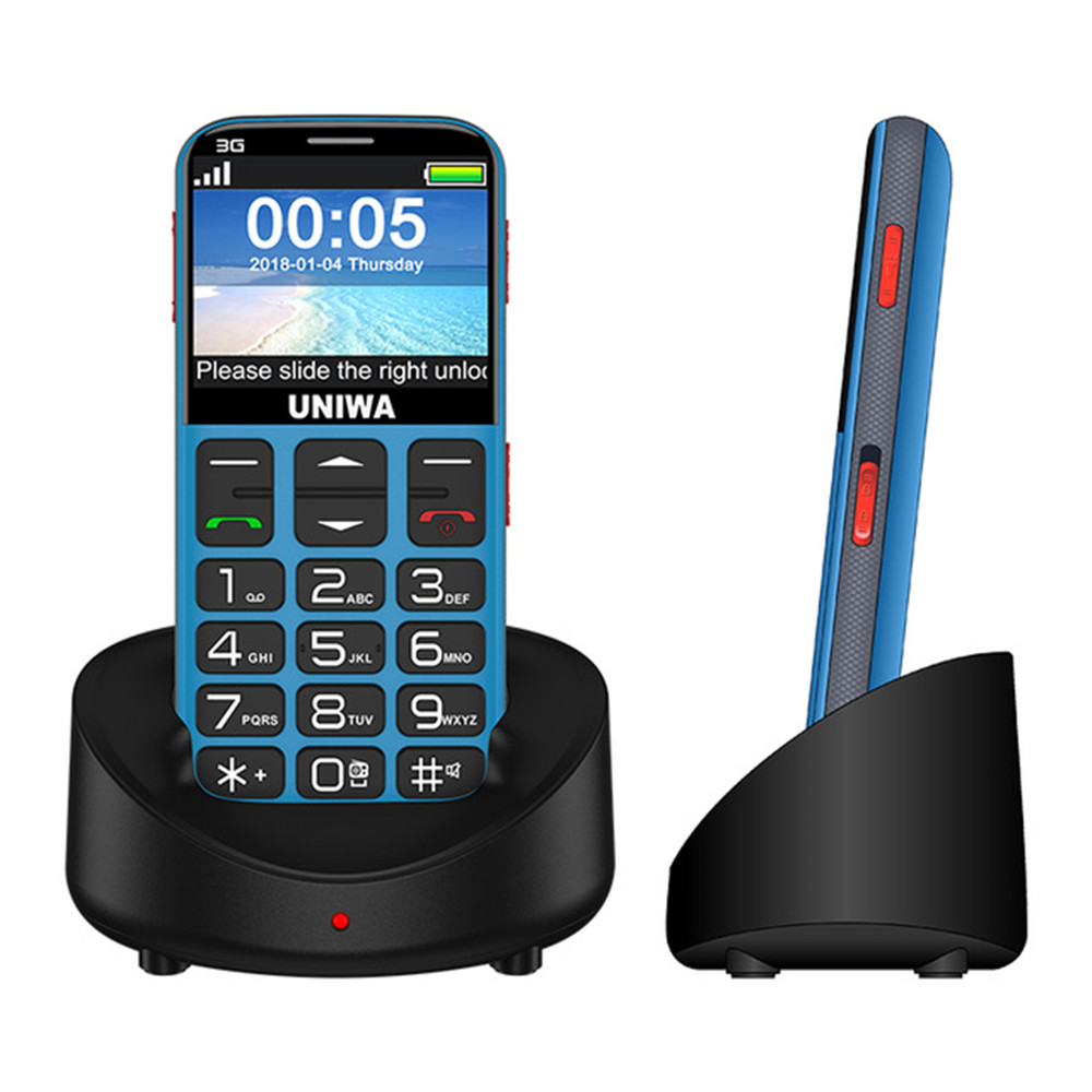 UNIWA V808G telefon komórkowy rosyjska klawiatura 3G WCDMA telefon mocna latarka starszy telefon starszy duży SOS przycisk telefon stary człowiek: Add 4GB TF Card / Niebieski