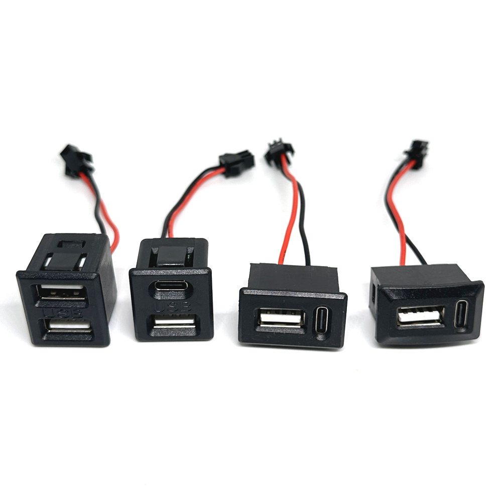 Storström 2 p dubbelskikts-usb hona-bas typ-c-uttag ett hon-usb-lampladdningsuttag strömuttag med kabelkontakt