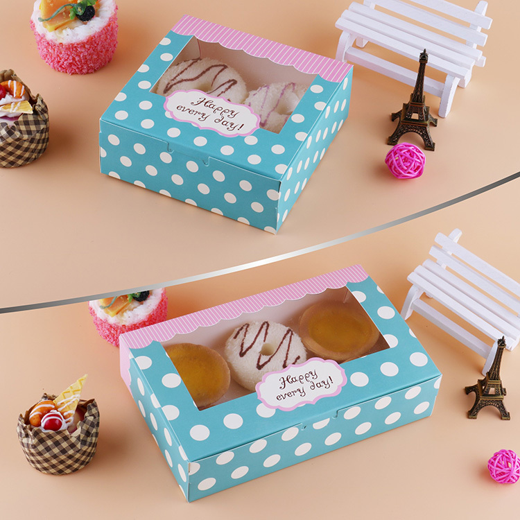 12 Stuks Geschenkdoos Verpakking Bruiloft Gunst Papier Taartdoos Cookie Candy Handgemaakte Cupcake Verjaardag Party Doos Met Venster stippen