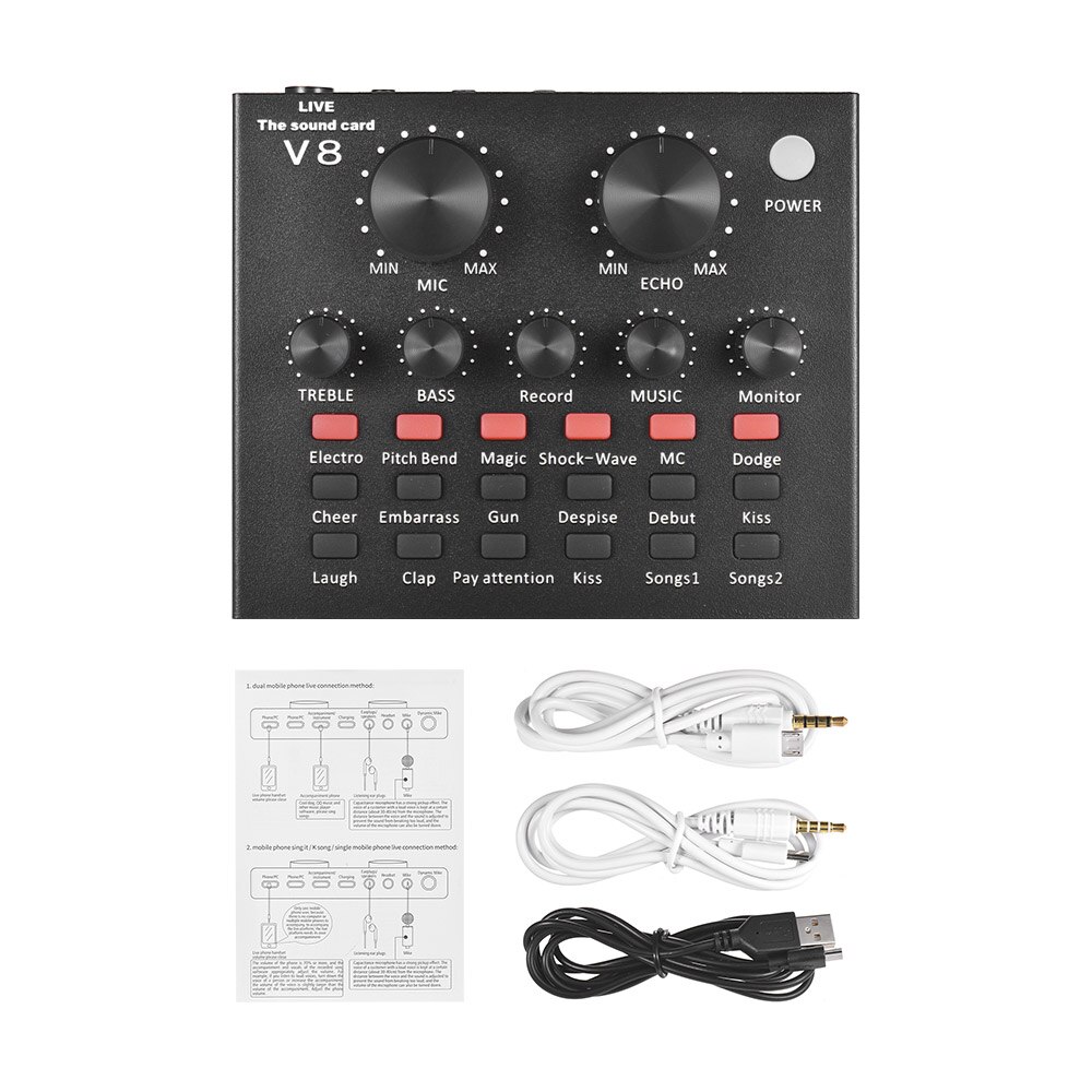 Compact External Sound Card Audio Mixing USB Audio Interface BT Connection Multiple Sound Effects Built-in Rechargeable Battery