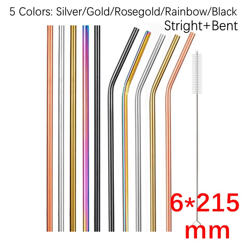 Large Wide Reusable Metal Smoothie Straws Reusable Eco-friendly 304 Stainless Steel Boba Bubble Straw for Bar Drinking Accessory: 6mm 5Color Mixed