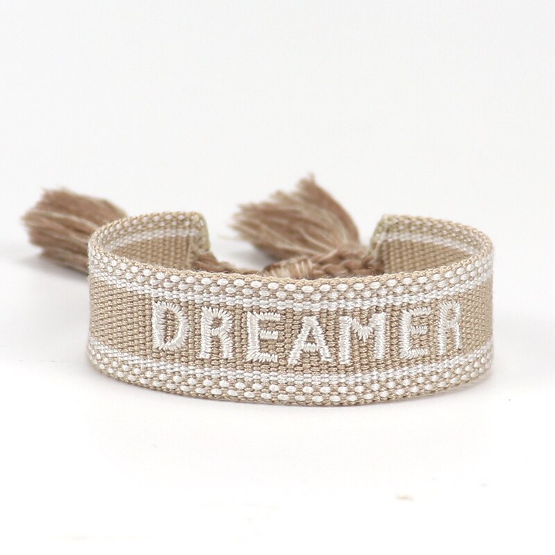 Coppie di amore Del Braccialetto Per Le Donne Degli Uomini Lace-up Regolabile Intrecciato I Braccialetti Tessuto Braccialetti Della Nappa Boho Originale Commercio All'ingrosso Dei Monili: Dreamer-khaki