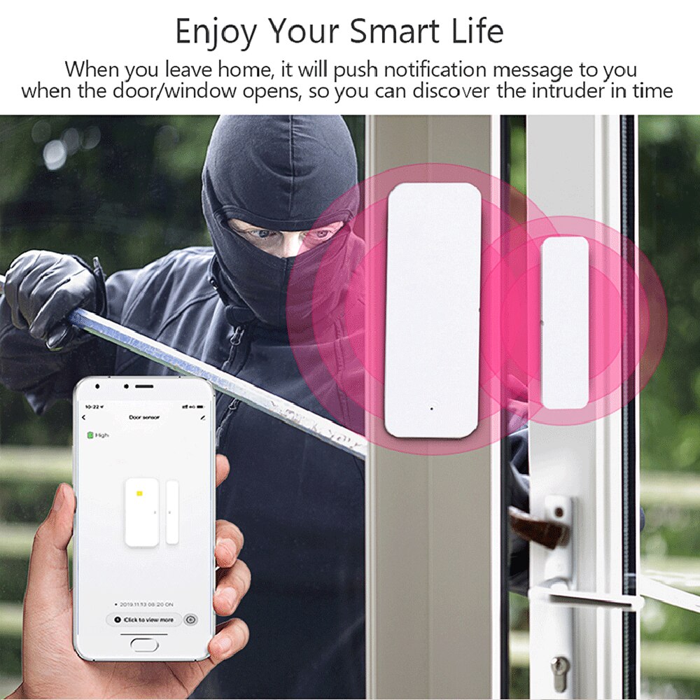 Tuya Smart WiFi Door Sensor Window Contact Open Close APP Remote Control Compatible With Alexa Google Assistant