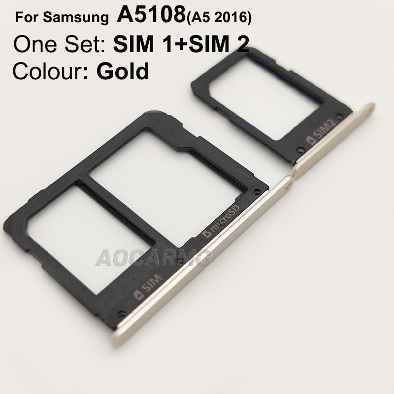 Aocarmo-Conjunto de tarjetas SIM de plástico para Samsung Galaxy A5 SM-A5100 A5108, bandeja Nano Sim de Metal, ranura para MicroSD: Gold  One Set