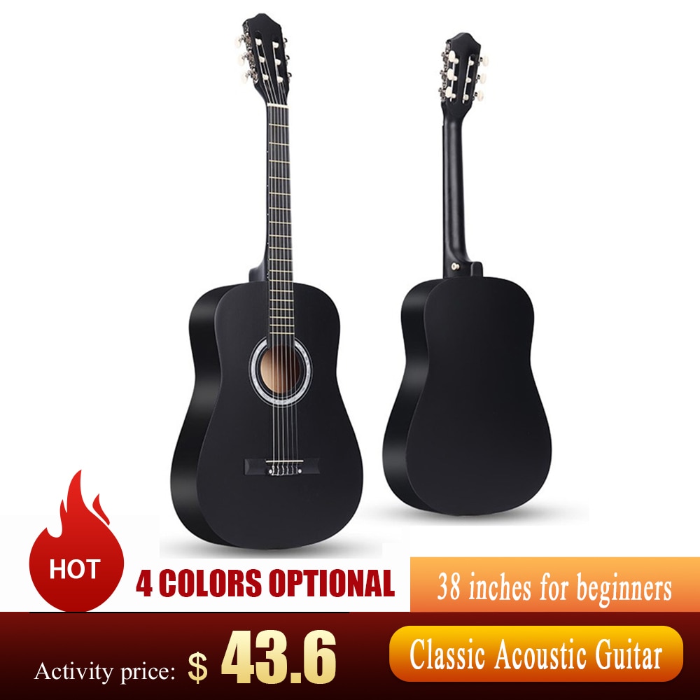 38'' Classic Acoustic Guitar 38 inches 6 Strings Acoustic Guitar Wooden Guitar for Students Beginners (Wood)