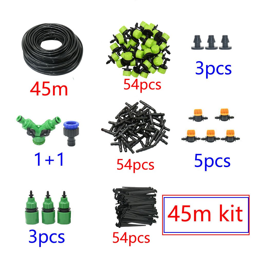 Sistema de riego por microgoteo automático para jardín, kit de autoriego por aspersión de 8 agujeros con gotero verde ajustable, 5-60M, 1/4 pulgadas: 45m