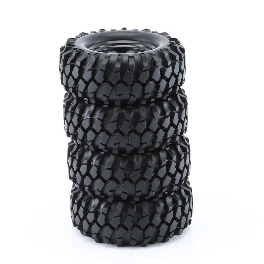 4Pcs 1:10 RC Car Rubber Tires & Wheel Rims for Off Road RC Crawler Buggy Abrasion Resistance Replacement Model Accessory