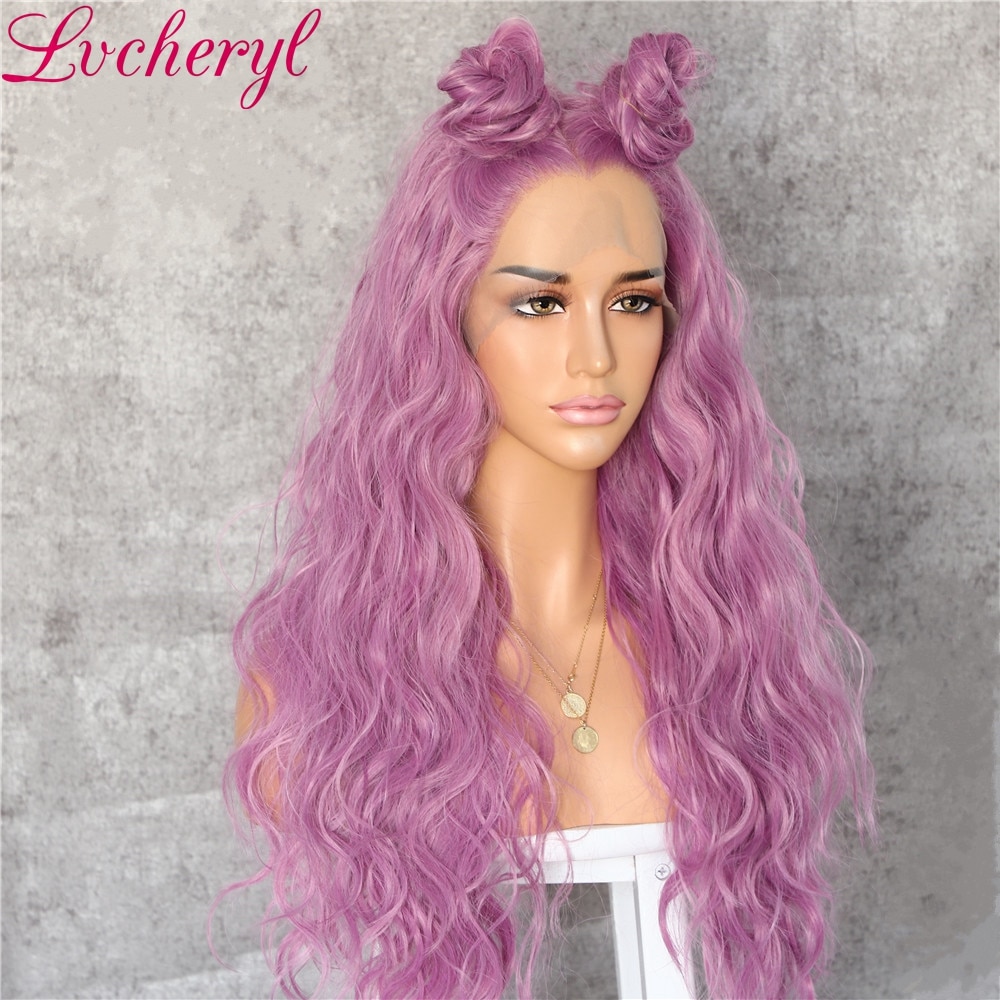 Lvcheryl-perruque synthétique, Lace Front wig, cheveux naturels et longs, couleur violette, 13x3, résistants à la chaleur