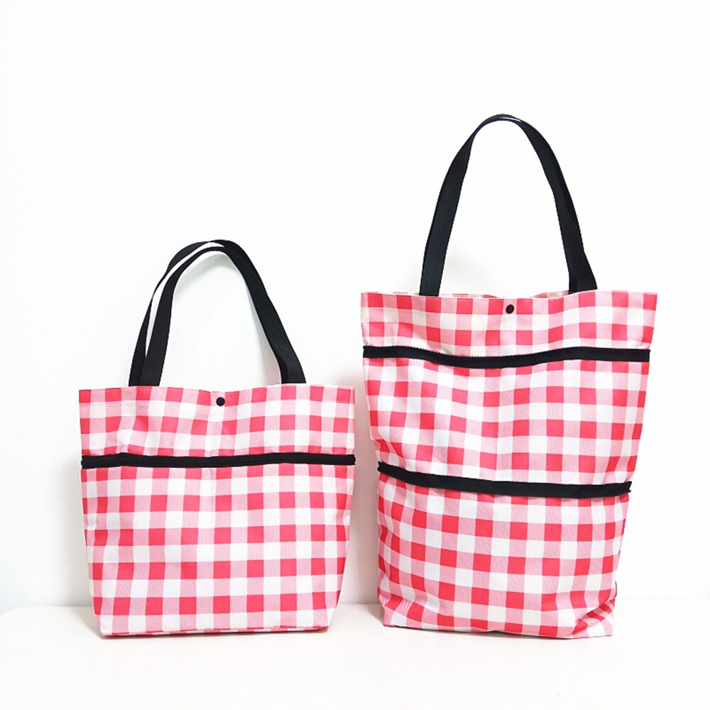 Foldable Shopping Pull Cart Trolley With Wheels Shopping Bags Reusable Grocery Food Vegetables Eco Large Waterproof Storage Bag: Style 1 Red