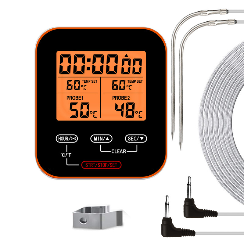 Wireless Meat Thermometer,Digital Remote Food Cooking Meat Thermometer for BBQ Grill Smoker Oven Kitchen: black   orange