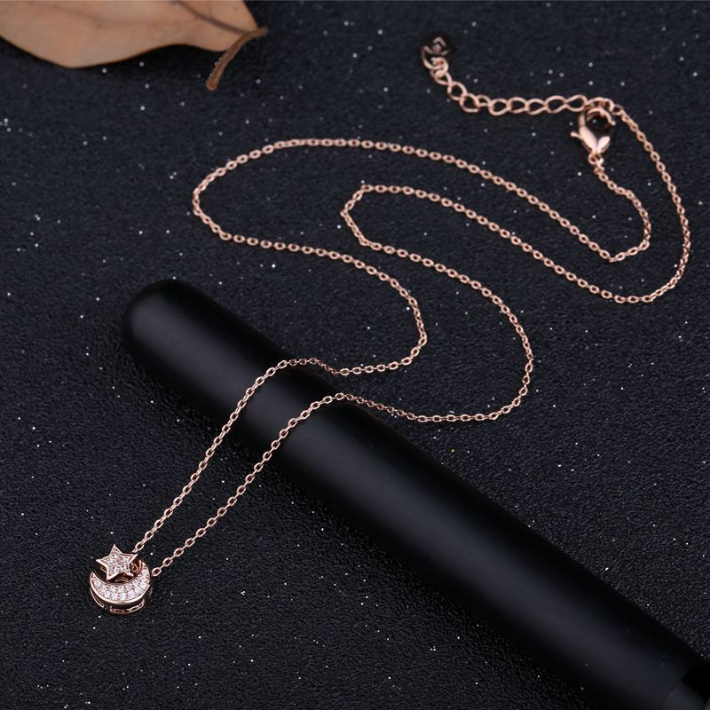 Trendy Zirconia Zilveren Plating Moon Star Hanger Ketting Mode Gouden Ketting Kettingen Voor Vrouwen Bruiloft Sieraden