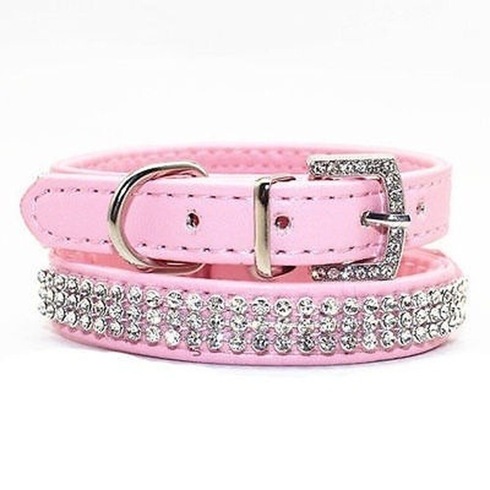 Bling Rhinestone PU Leather Crystal Diamond Puppy Collar Pet Dog Collars Pink