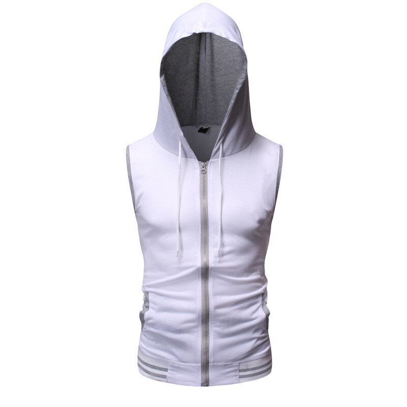 Hip Hop Heren Vesten Mouwloze Slim Fit Elastische Hooded Vest Mannen Casual Gilet Homme Rits Pocket Vesten Jas Vest XXL: white / USA M