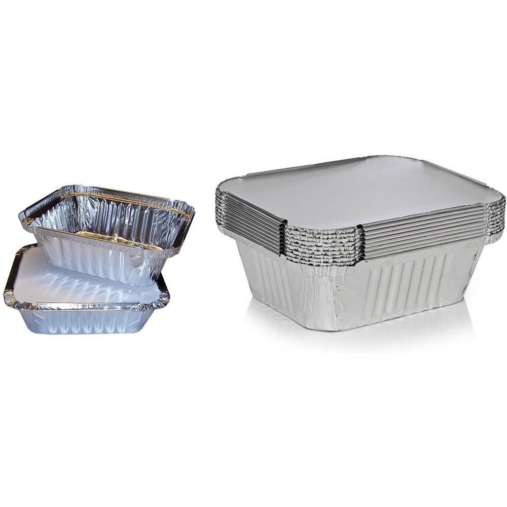 50Pcs Silver Foil Food Trays Disposable Aluminum Foil Pans Take-Out BBQ Plate Food Container Kitchen Outdoor Supplies Bbq Utensi