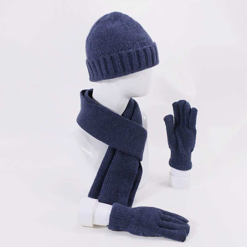 Sjaal Beanie Hoed Handschoenen Set Drie Stuk Winter Outdooor Warme Sjaal Muts Set Mannen Unisex Mode Gebreide mutsen Set