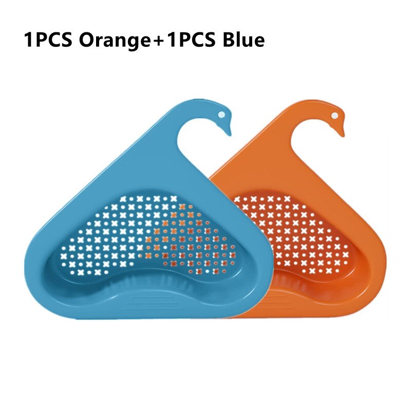 Sink Hanging Swan Drain Basket Garbage Filter Blue Fruit Vegetable Drain Rack Dry Wet Separation Kitchen Special Rack: 1PCS-blue 1PCS-orang