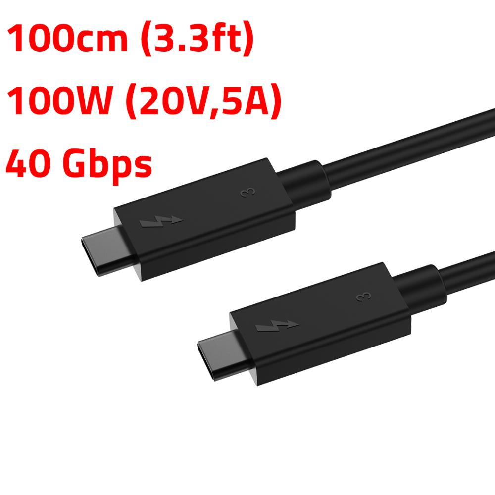 Thunderbolt 3 Cable 100W 40Gbps Black for eGpu Dell XPS MBP 50cm/60cm/70cm/100CM