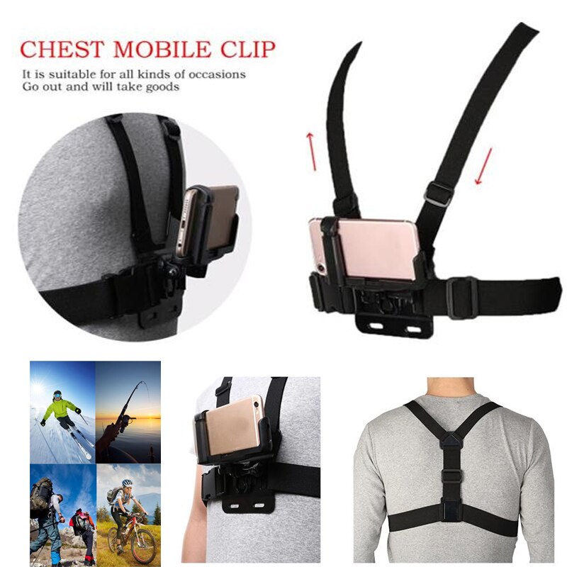 Portable Universal 6-8.5cm Width Mobile Phone Mount Holder+ Adjustable Clip Chest Harness Strap Cellphone For iPhone For Samsung