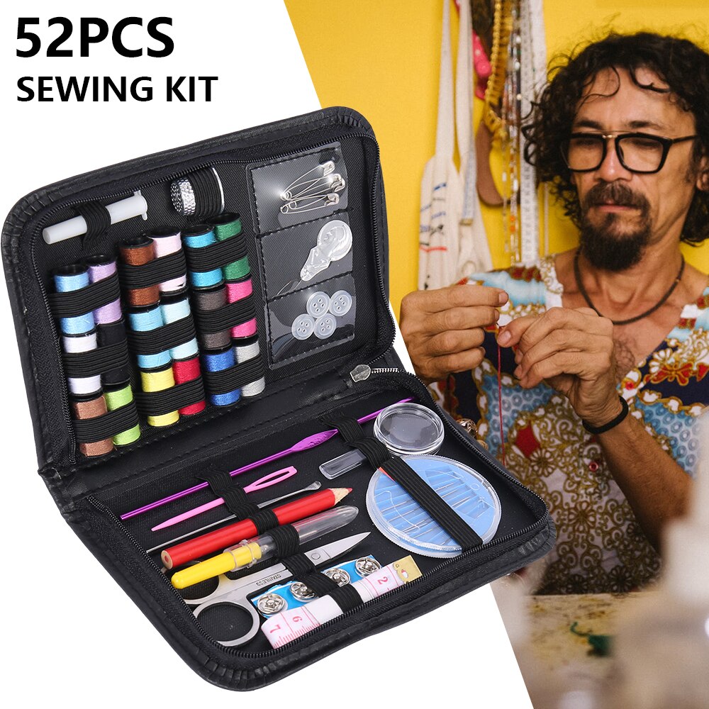 52Pcs/Set Portable Travel Sewing Box Kitting Needles Tools Quilting Thread Stitching Embroidery Craft Sewing Kits Home Organizer