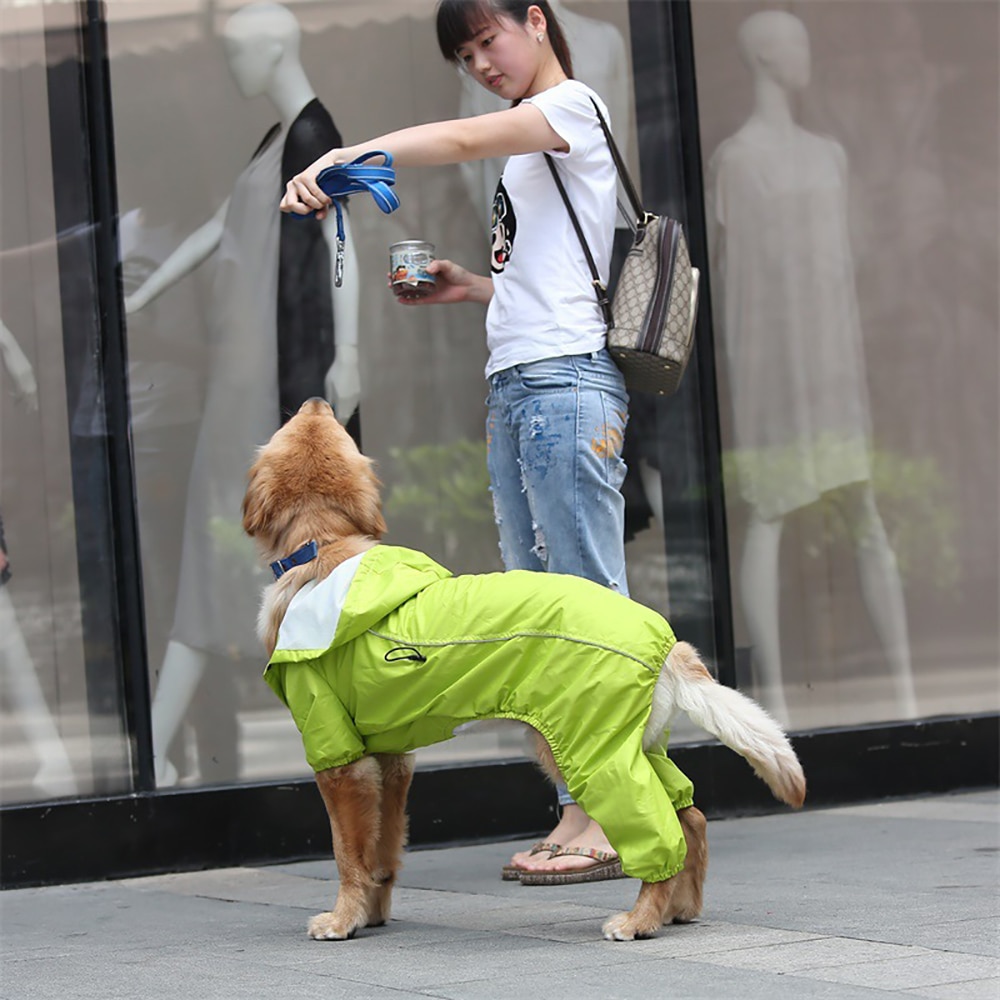 Large Dog Outdoor Hooded Overalls Raincoat Clothes Waterproof Rain Jumpsuit For Big Medium Small Dogs Golden Retriever Labrador
