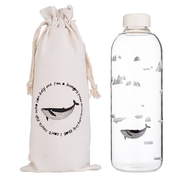 1000ml Oceaan Seal Walvis Glas Water Fles Met Mouwen Draagbare Creatieve Sport Flessen Camping Waterkoker Tour Drinkware Cup Gourde: JY-1000ML