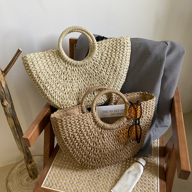 Nuevos bolsos de paja de luna a la , bolso de playa de verano para mujer, bolso de mimbre hecho a mano, bolso tejido Vintage para mujer, bolsa para mujer