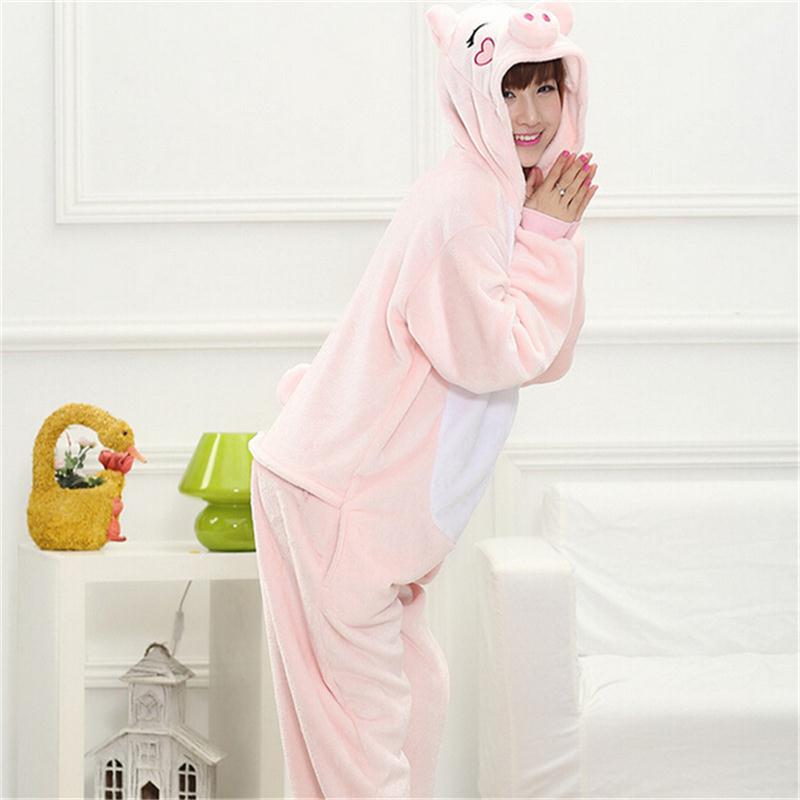 Animal Pig Kigurumi Onesie Adult Teenagers Women Pijama Pajamas Funny Flannel Warm Soft Pink Onepiece Night Home Jumpsuit