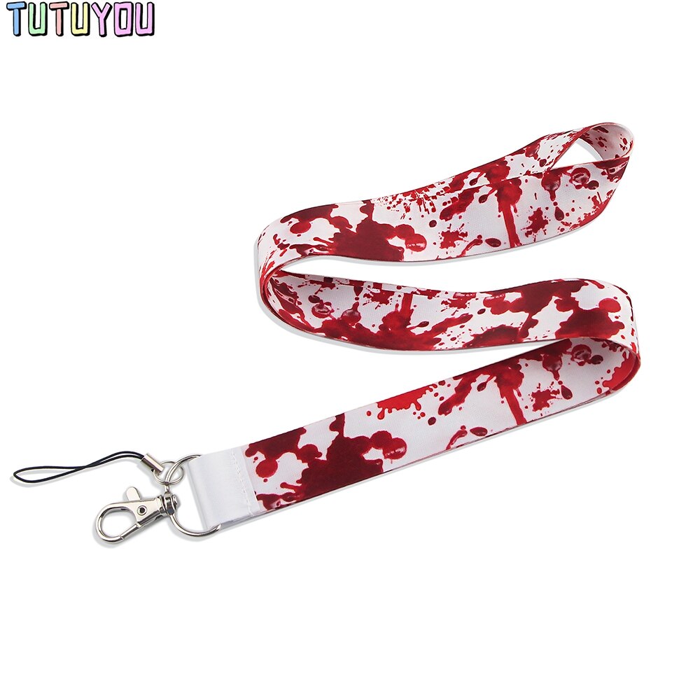 PC2704 Realistische unheimlich Blutflecken Lanyards Ich würde Abzeichen Halfter Ausweis bestehen praktisch Riemen Abzeichen Schlüssel Halfter Keychain