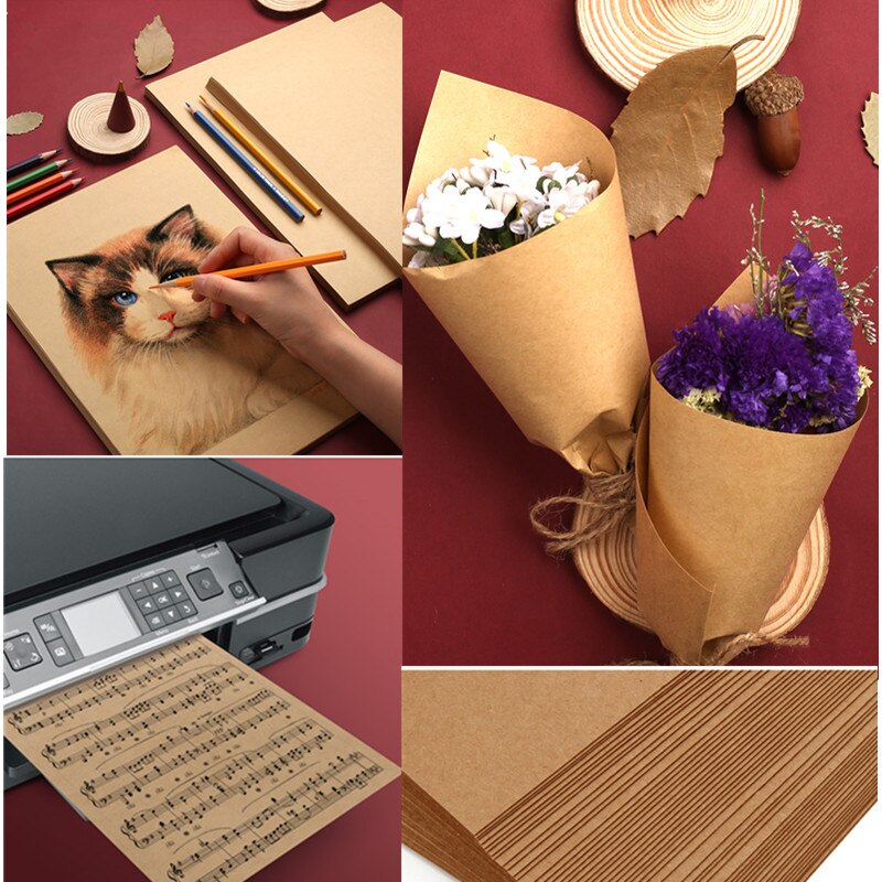 100pcs A4 Kraft Paper Sketchbooks for Drawing Watercolors Paper Painting Craft Paper Thick Paperboard