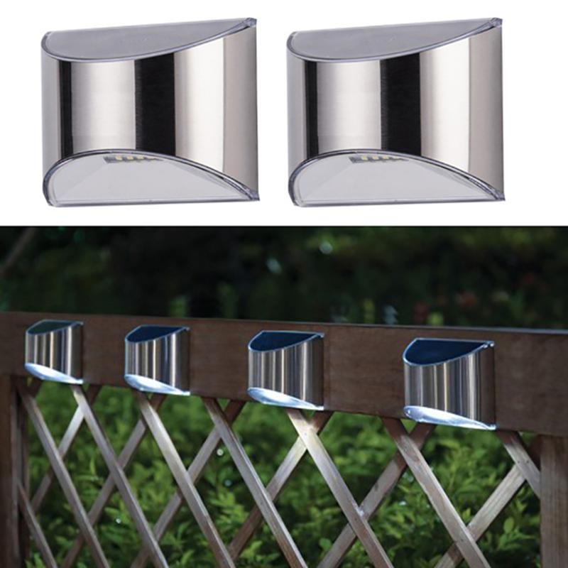 4 stk rustfrit stål soldrevet udendørs hegn væglampe vandtæt til større gård landskab (sølv)