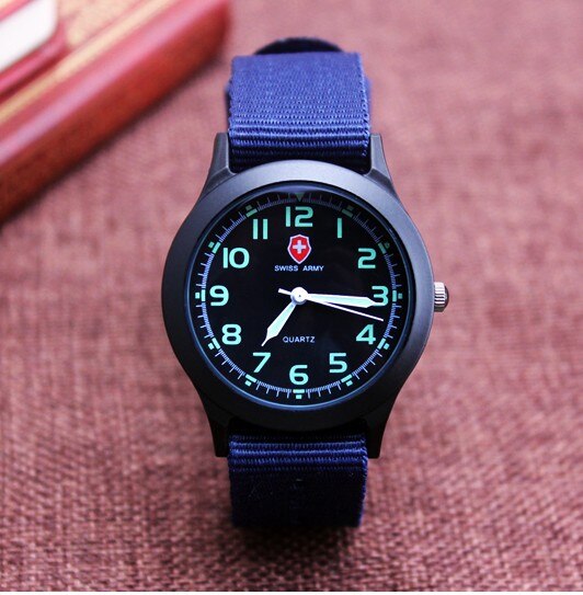 Middelbare scholieren unisex platina nylon stof horloge sport dunne jongens meisjes canvas kwarts jurk polshorloges voor jongens meisjes: Blauw