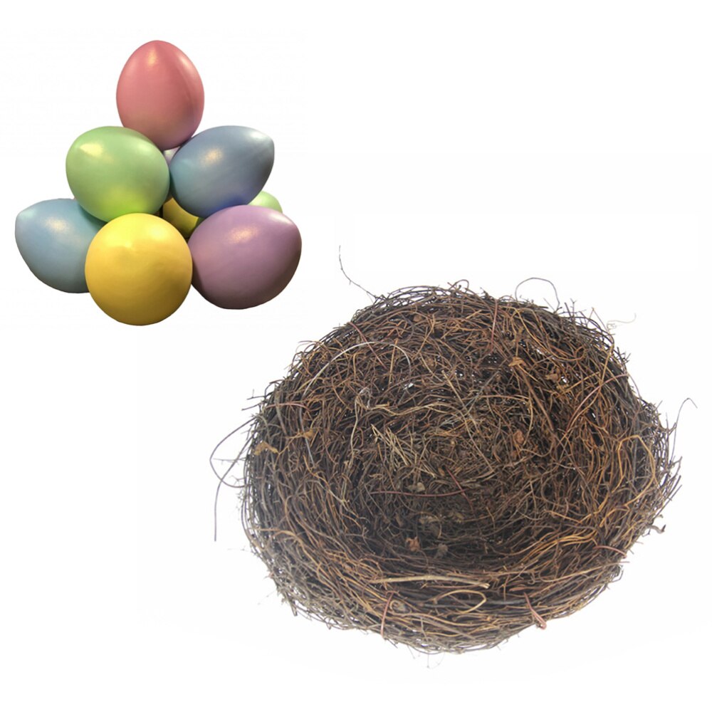 Country Style Simulation Twig Bird Nest Easter Rattan Nest Decoration for Home Garden (10cm)