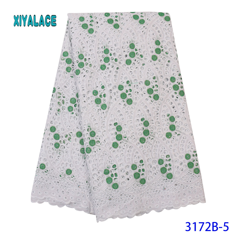 Última tela de encaje de malla Africana blanco puro para vestido de boda bordado encaje nigeriano gasa Suiza encaje en Suiza YA3172B-6