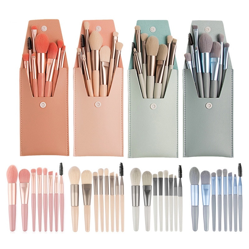 cuero maquillaje de PU bolsa de embalaje 8 Uds Mini viaje de pinceles de maquillaje juego de brochas cosméticas herramientas